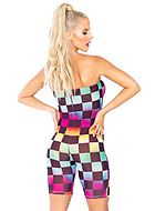 Romper, without shoulder straps, checkered pattern